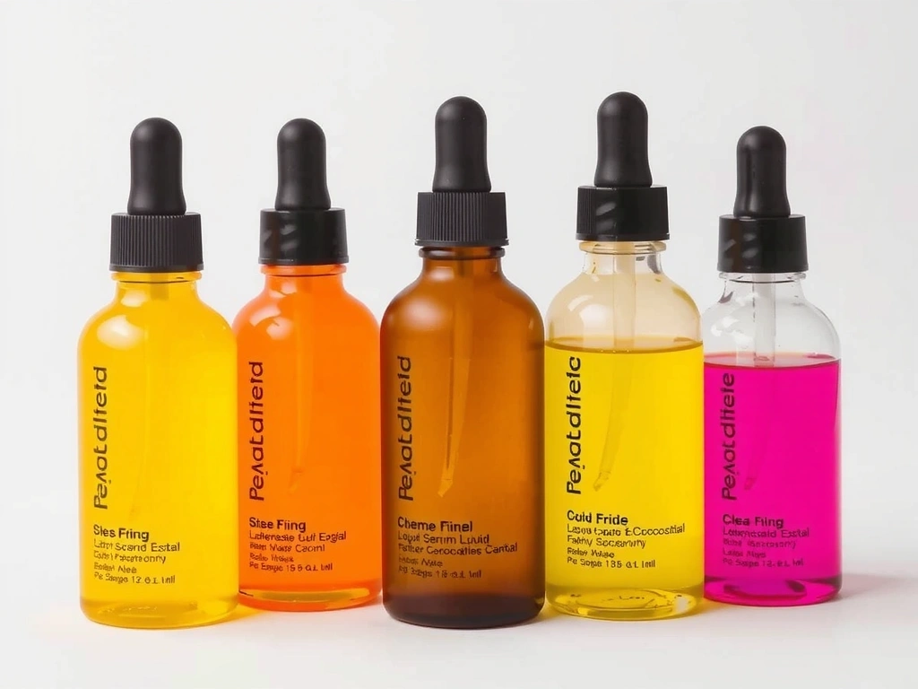 Variety of liquid serums in dropper bottles