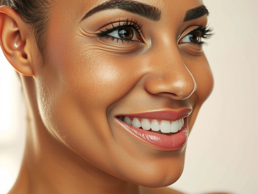 Woman with radiant, healthy skin, looking refreshed and natural